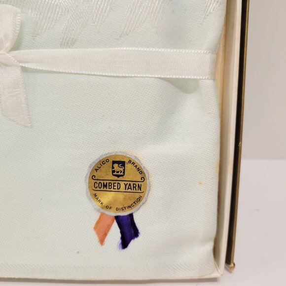 Vtg Linen damask Aqua Tablecloth Napkins Alico Fern Bouquet 52 x 52 Combed Yarn - Picture 4 of 6